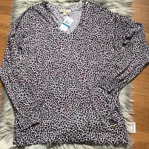 NWT Michael Kors Black Pink & White Cheetah Blouse